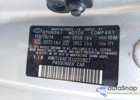 2014 Hyundai Veloster Turbo W/Black z USA, uszkodzony, nr VIN KMHTC6AE1EU201807